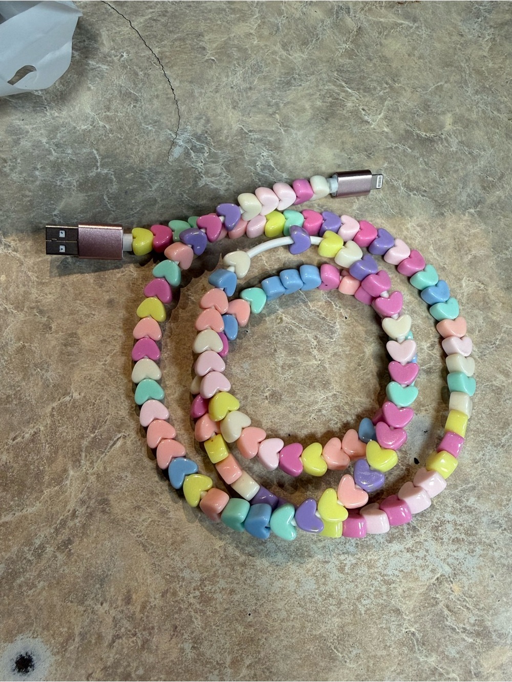 Beaded Heart USB to Lightning Charging Cable - Pastel Multi